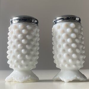 Vintage Hobnail Milk Glass Fenton Salt and Pepper Shakers